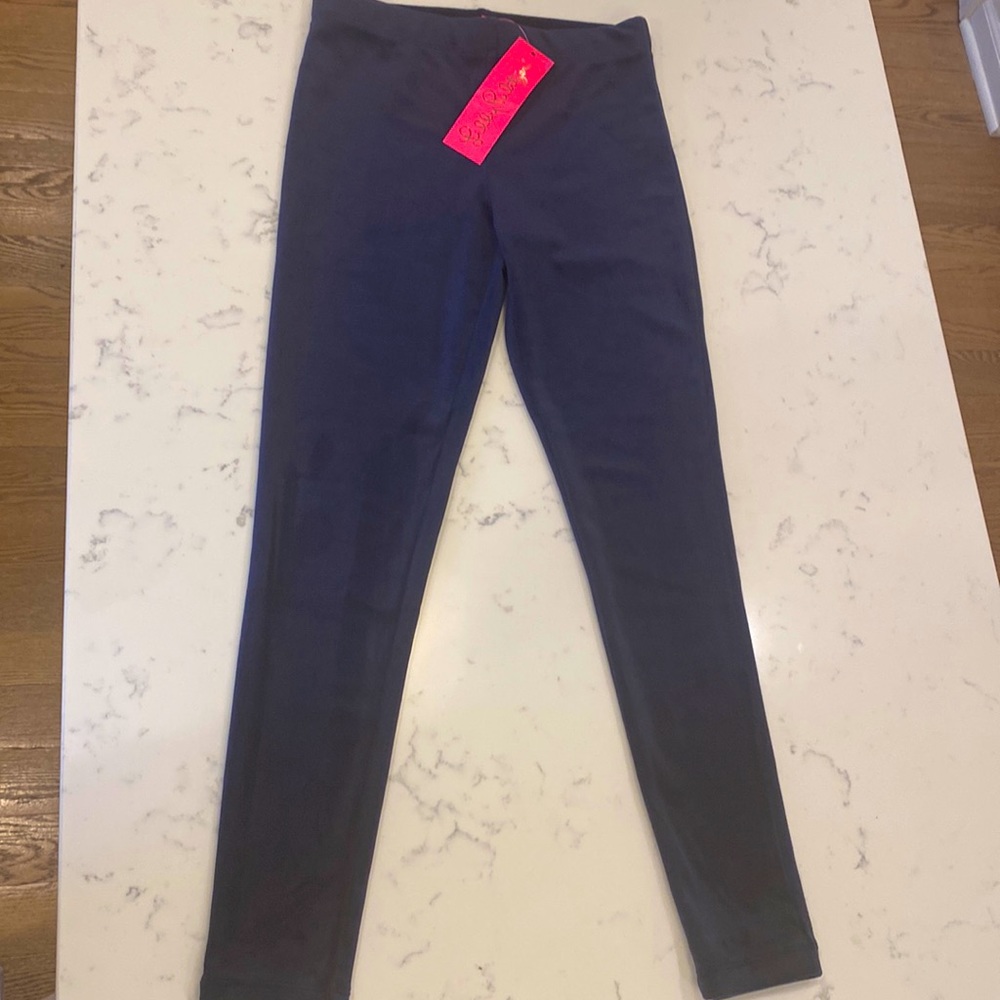 Lilly Pulitzer Maia Velour Girls Leggings Size Large (8-10) in True Navy NWT